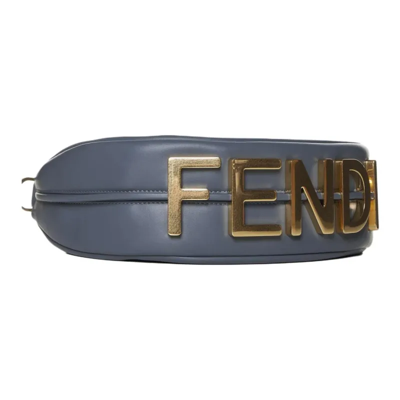 FENDI Fendigraphy Calfskin Hobo Bag, One Shoulder Handbag Trumpets Women's Blue-3