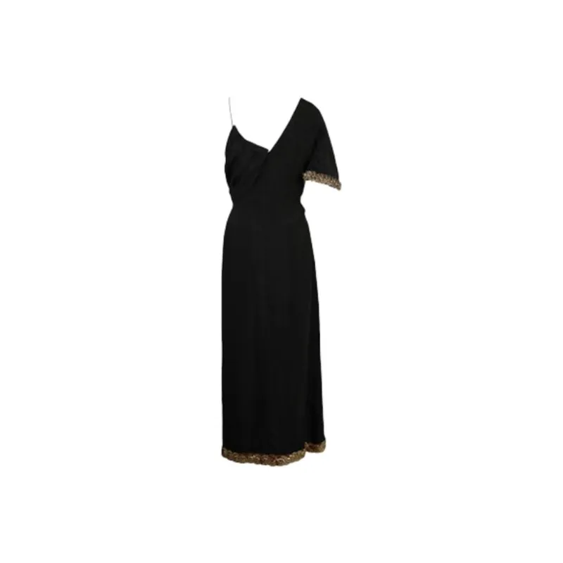 GUCCI Beaded Draped Midi Dress Black-1