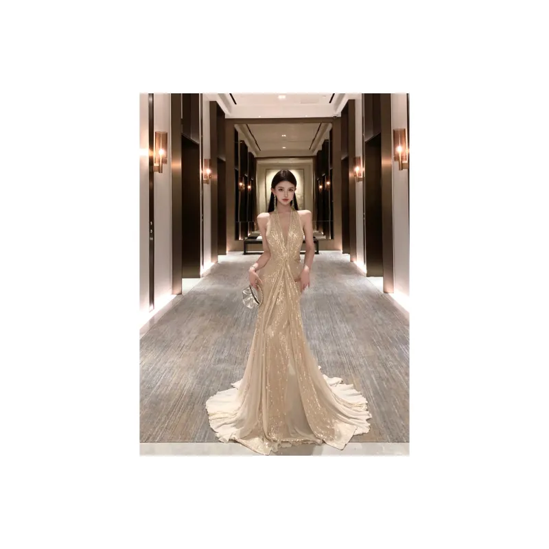 GUOZHEN Slip Dresses Women's Champagne Gold-1