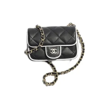 CHANEL Sheepskin Clutch Shoulder Bag Women's Black