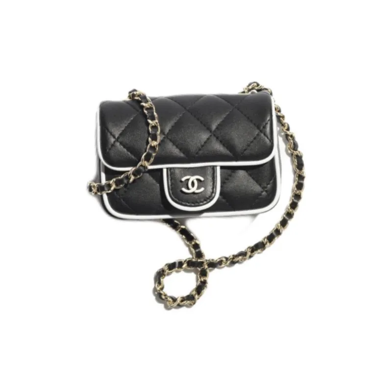 CHANEL Sheepskin Clutch Shoulder Bag Women's Black-0
