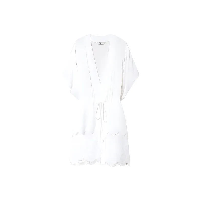 TWINSET MILANO Flounced Kaftan With Belt Short-Sleeved Dresses Women's White-0