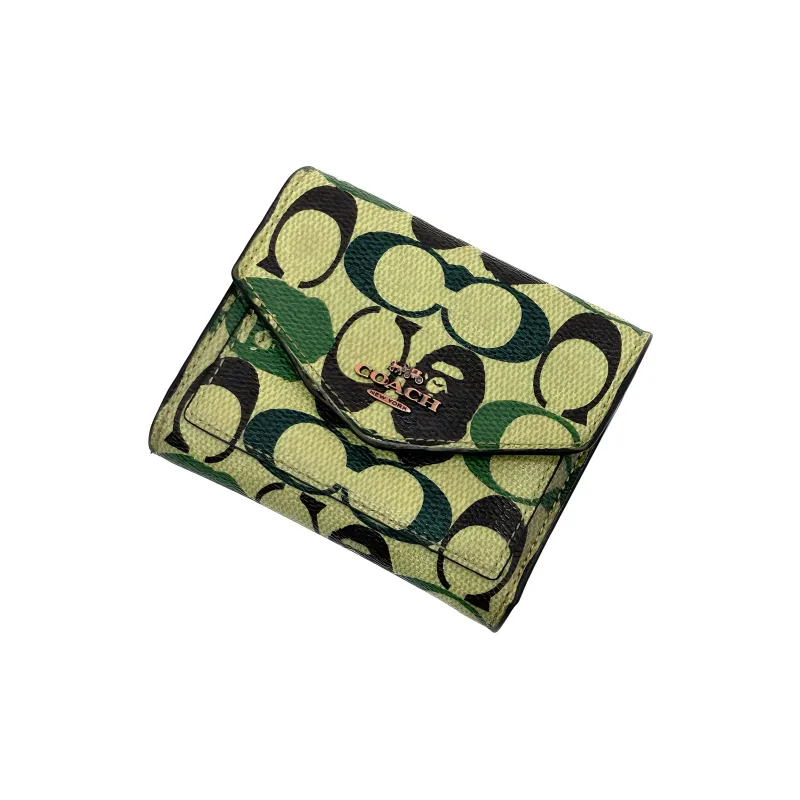 COACH Bape Collaboration Canvas Wallet Small Size Men's Yellow & Green-0