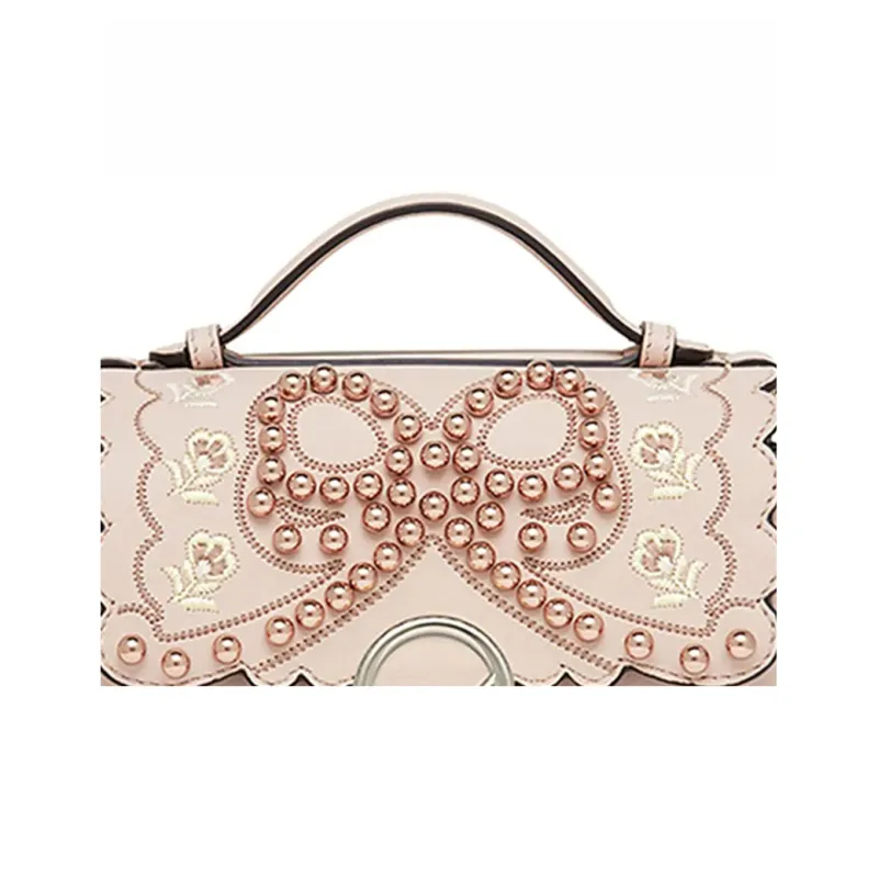 FENDI Multicolor Cow Leather Shoulder Bag 2 in 1 Handbag Women's Light Pink/Elephant Gray-4