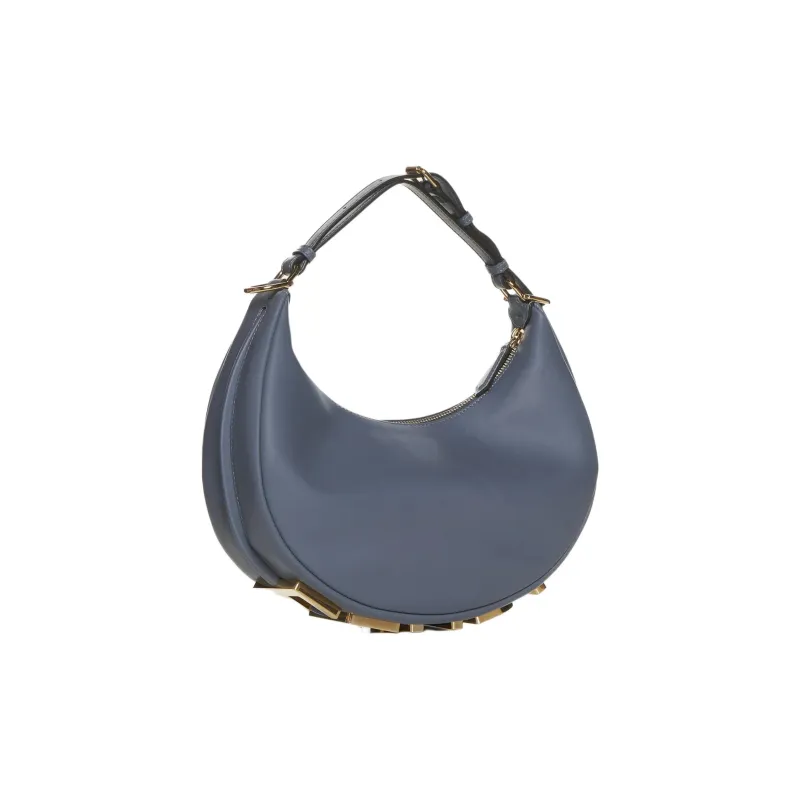 FENDI Fendigraphy Calfskin Hobo Bag, One Shoulder Handbag Trumpets Women's Blue-2