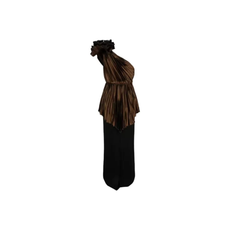 GUCCI Plisse One Shoulder Gown Brown-1
