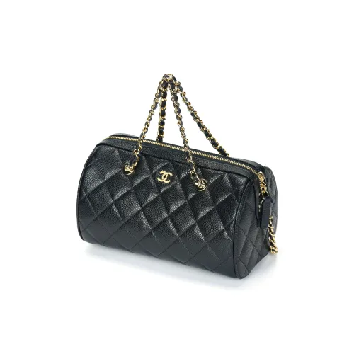 CHANEL Litchi Grain Cow Leather One Shoulder Handbags Small Size Women's Black