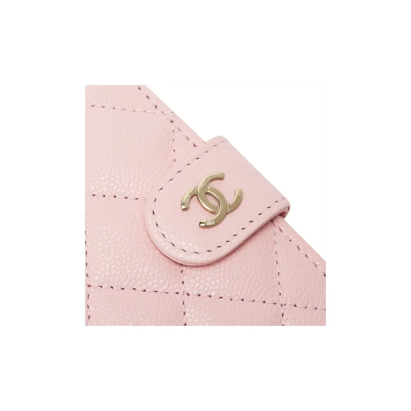 CHANEL Litchi Cow Leather Passport Holder Regular Women's Pink-4