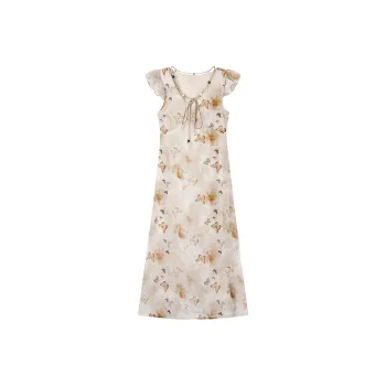 RUXU 2025 Summer Dress Pastoral Style Women's Romantic Lace Cinched Waist A Line Skirt