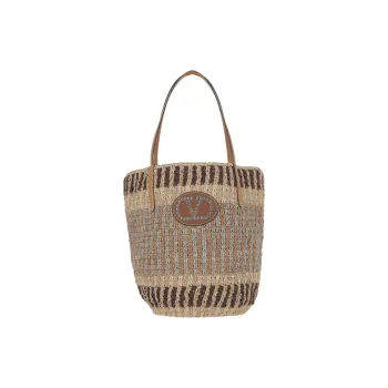 Valentino Straw Woven Tote Bag, Shopping Bag, Shoulder Bag Tubas Women's Beige