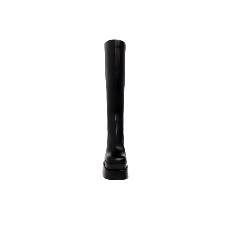 VERSACE Leather Platform Knee high Boots Women's Black-4