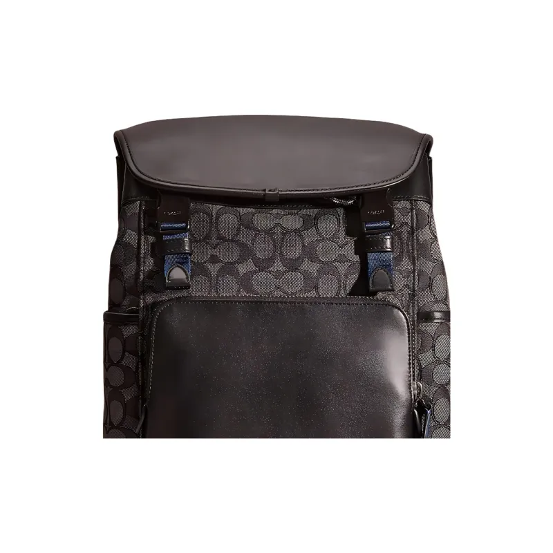 COACH Jacquard Fabric With Leather Backpack Tubas Men's Black-1