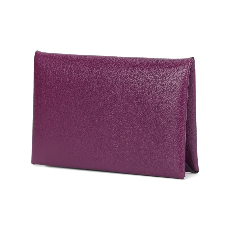HERMES Chamkila Goat Skin Handheld Card Holder Women's Silver Lotus Purple-1