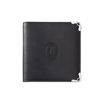 CARTIER Cow Leather Wallets Card Holders Men's Black