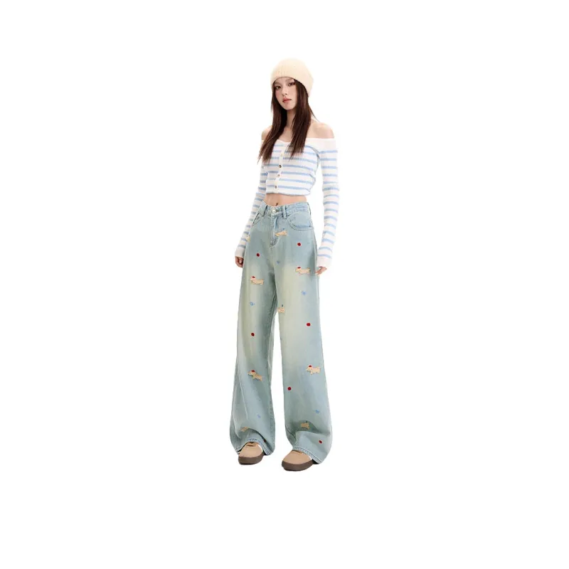 SNOOPY Jeans Women's Light Blue-0