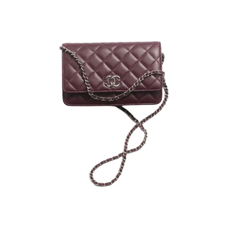 CHANEL Leather Crossbody Bags Women's Dark Red-0