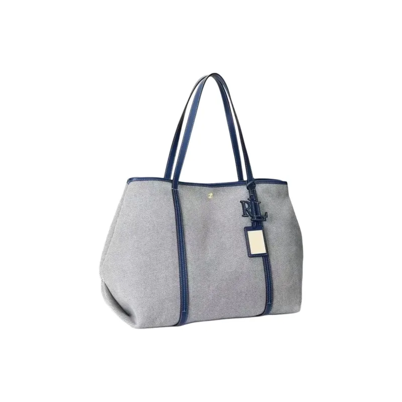 Ralph Lauren Emerie Cotton Tote Bag, Shopping Bag, Shoulder Bag Tubas Women's Natural & Blue-0