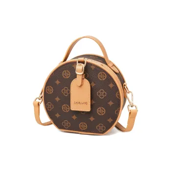 AOKANG PVC One Shoulder Crossbody Small Round Handbag Women's Coffee/Ecru