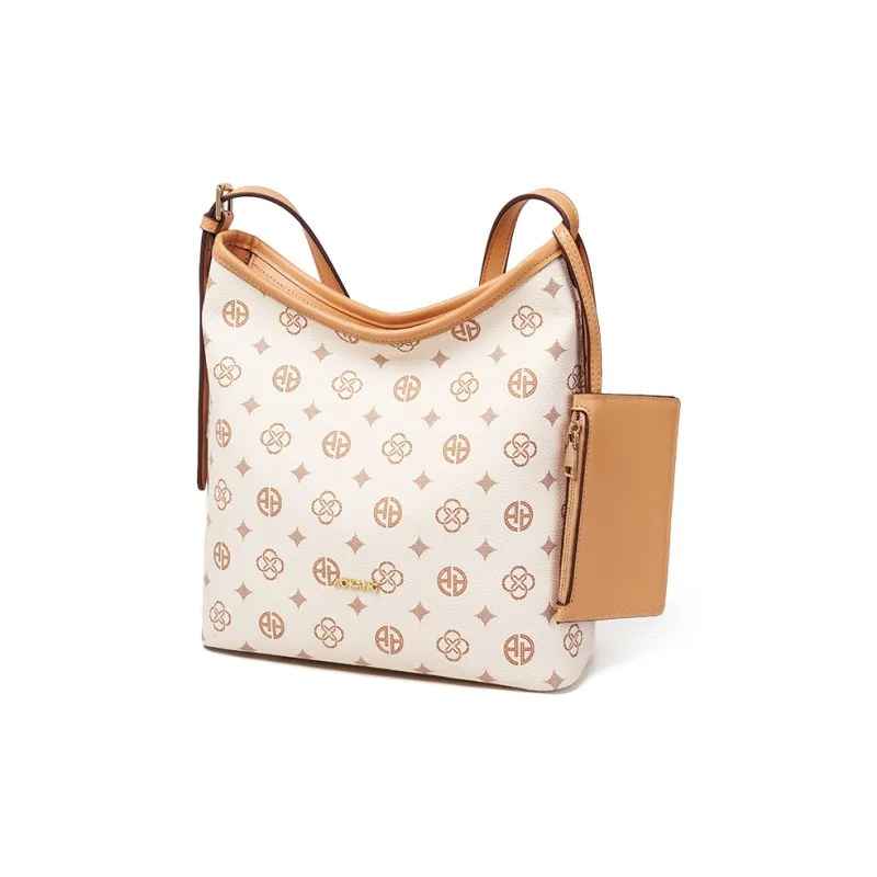 AOKANG PVC Shoulder Bag Tote Medium Size Women's Coffee/Ecru-6