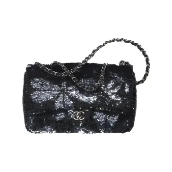 CHANEL Classic Flap CF Metal Shoulder Bag, Crossbody Bag Tubas Women's Black, Silver, And Rhodium