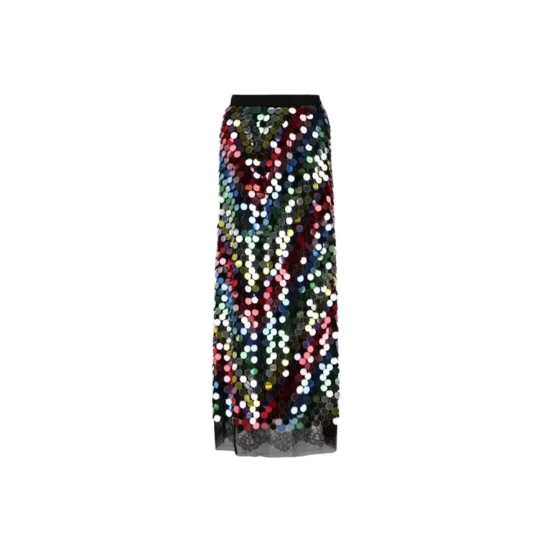 GUCCI Sequin Embroidered Midi Skirt Black-0