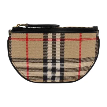 Burberry Olympia Cotton With Calfskin Crescent Bag Clutch Wallet Storage Bag Wallet Coin Purse Unisex Khaki