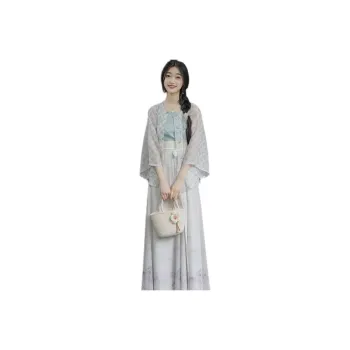 MDEHT Hanfu Women's Round Neck Top+Camisole+Pleated Skirt
