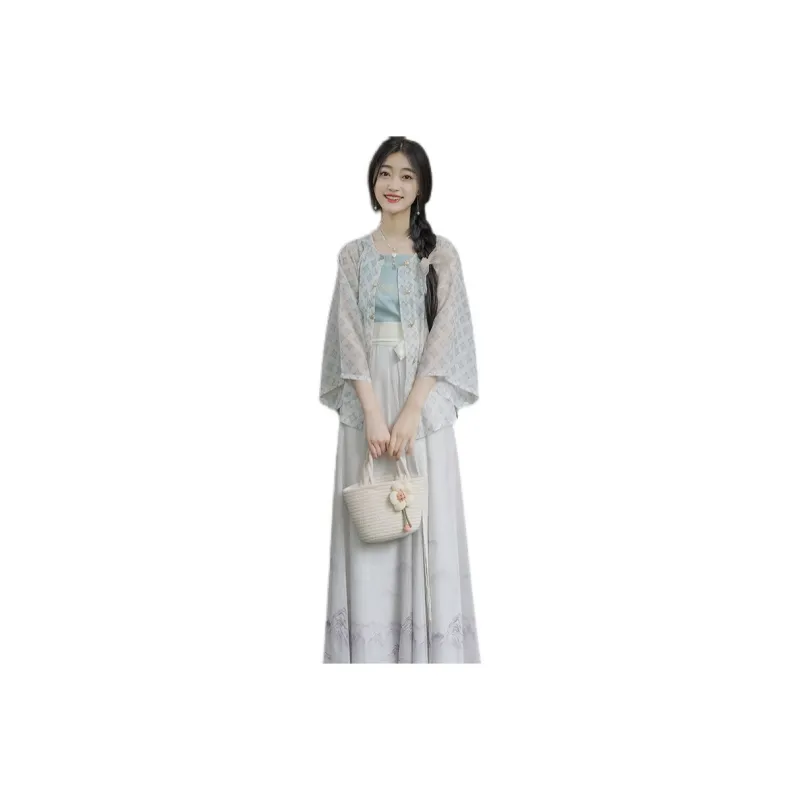 MDEHT Hanfu Women's Round Neck Top+Camisole+Pleated Skirt-0
