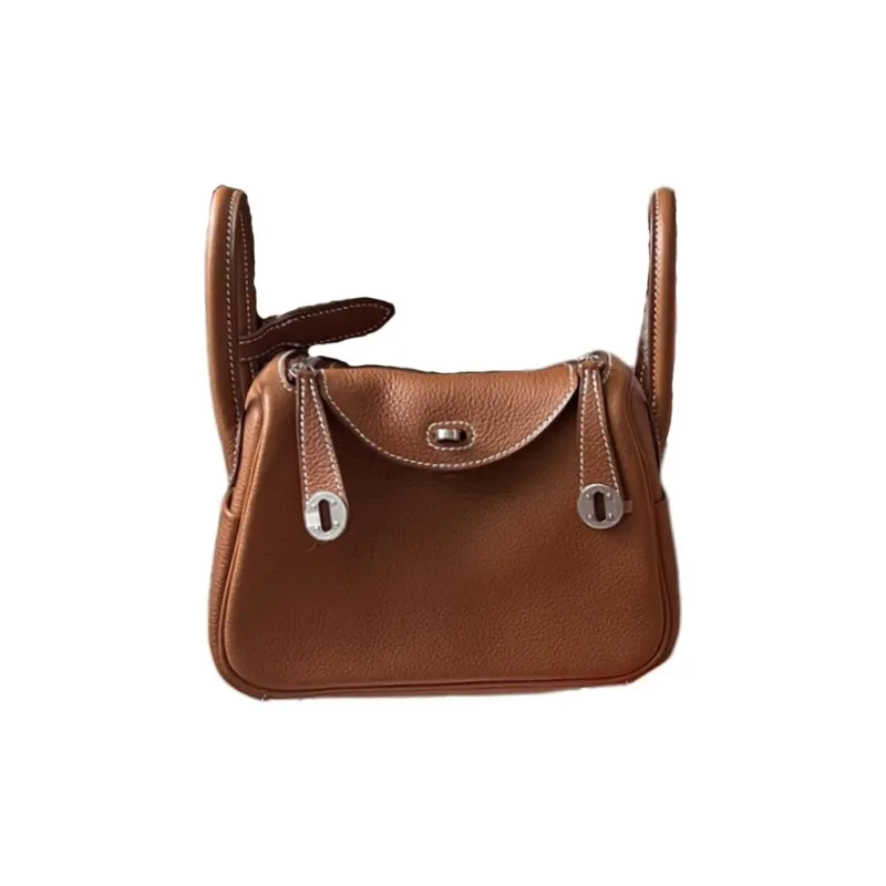HERMES Lindy Clemence Cow Leather Shoulder Bag Mini Women's Gold Brown-0