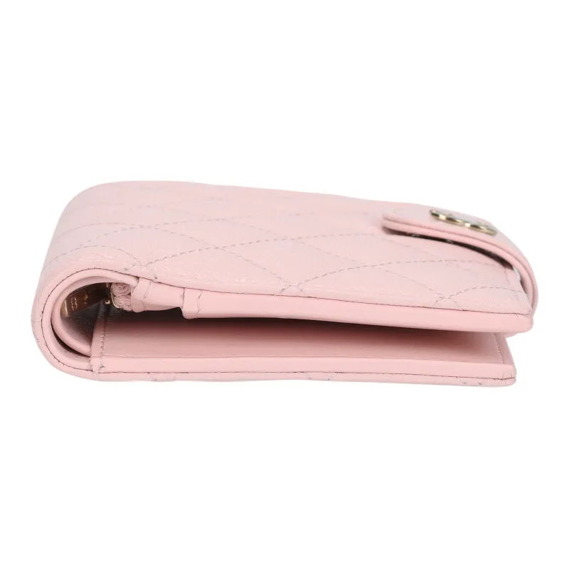 CHANEL Litchi Cow Leather Passport Holder Regular Women's Pink-3