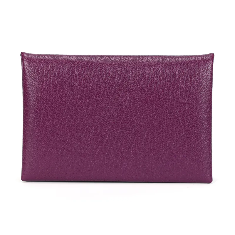 HERMES Chamkila Goat Skin Handheld Card Holder Women's Silver Lotus Purple-2