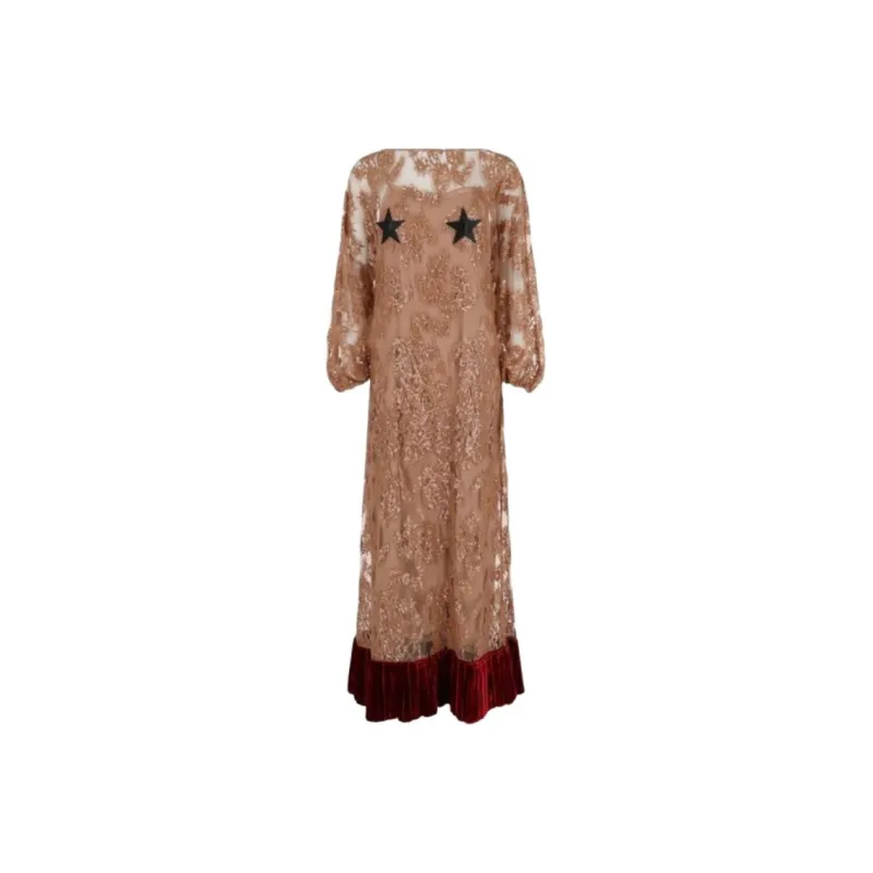 GUCCI Floral Lace Dress Brown-0