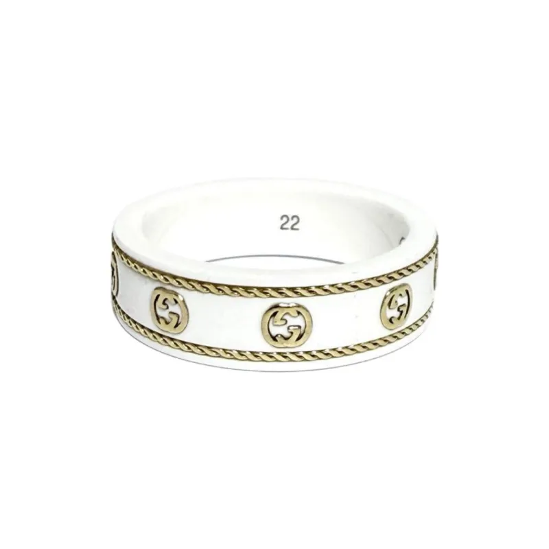 GUCCI 18K Gold Rings Men's White-3