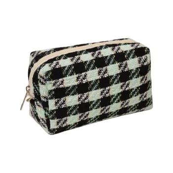 ZHIYIN Refreshing Plaid Skincare Product Storage Bag Large Capacity Portable Make up Tools
