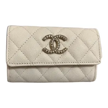 CHANEL Cow Leather Card Holder, Wallet Women's White