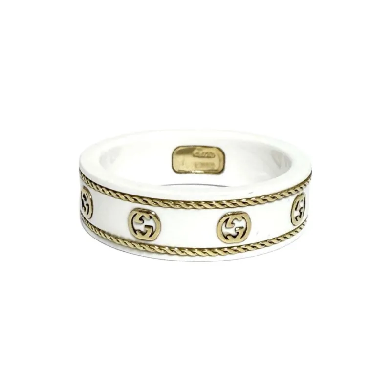 GUCCI 18K Gold Rings Men's White-4