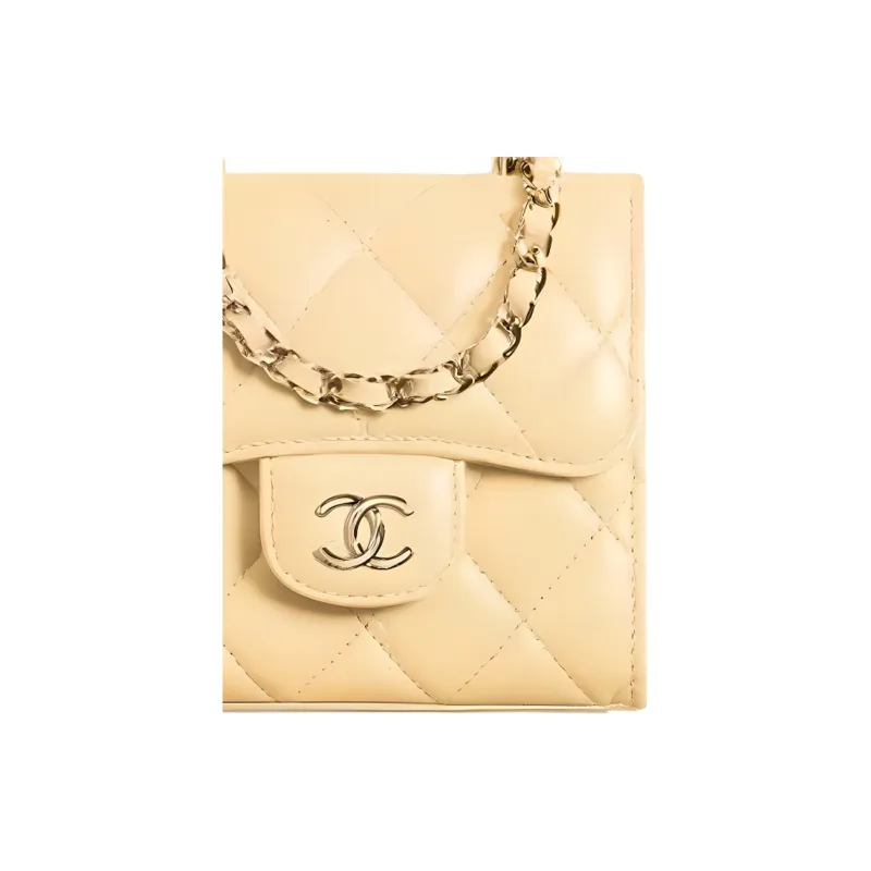 CHANEL Lambskin Portable Crossbody Clutch Women's Chick Yellow-2