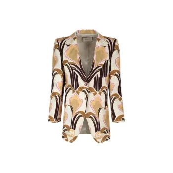 GUCCI Single Breasted Printed Blazer Beige/White