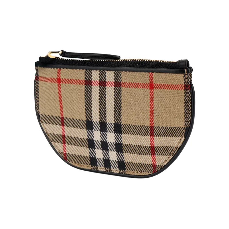 Burberry Olympia Cotton With Calfskin Crescent Bag Clutch Wallet Storage Bag Wallet Coin Purse Unisex Khaki-1