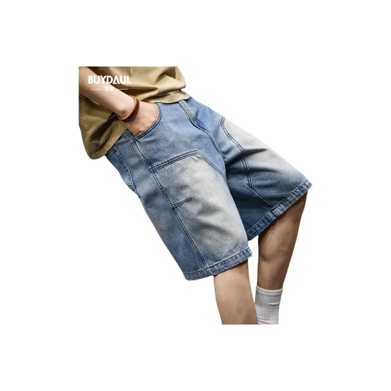 BUYDAUL Denim Shorts Men Blue-3