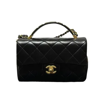 CHANEL Calfskin & Metal Flap Bag Handbag, Shoulder Bag, Crossbody Bag Trumpets Unisex Black