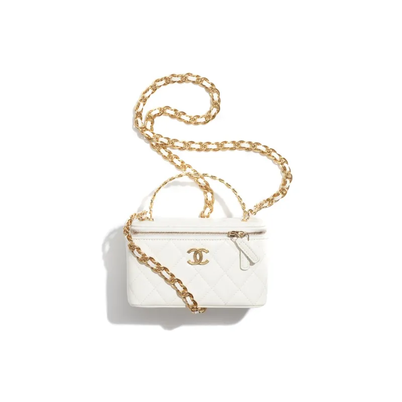 CHANEL Lambskin Portable One Shoulder Crossbody Clutch Women's White-0