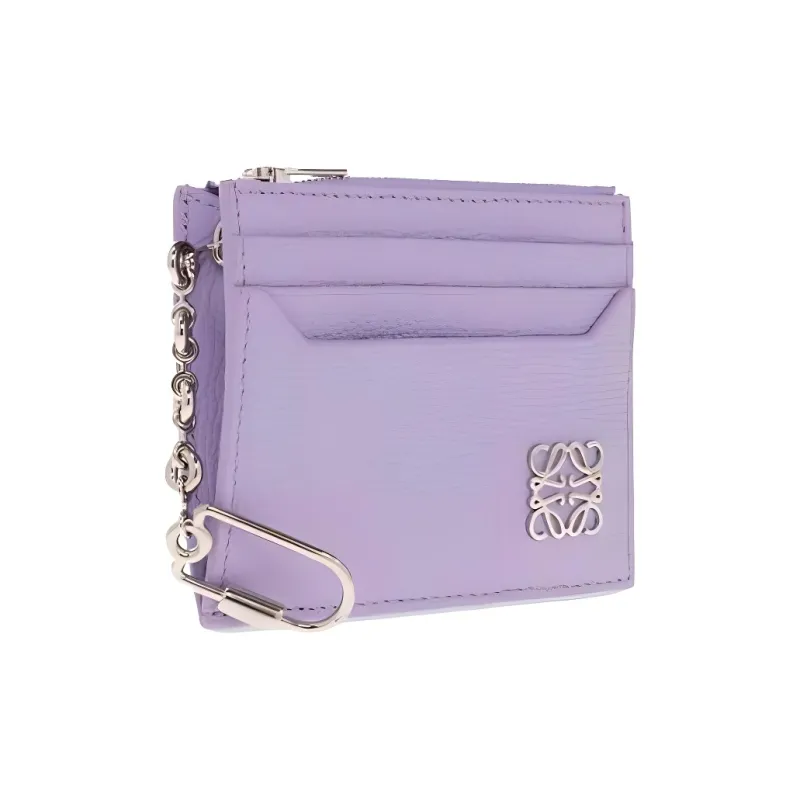 LOEWE Anagram Square Chain Zip Closure Coin Card Holder Women's Purple-2