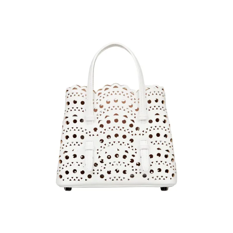 Alaia Calfskin Tote Bag, Shopping Bag, Crossbody Bag, Handbag Mini Women's Optical White Color-2