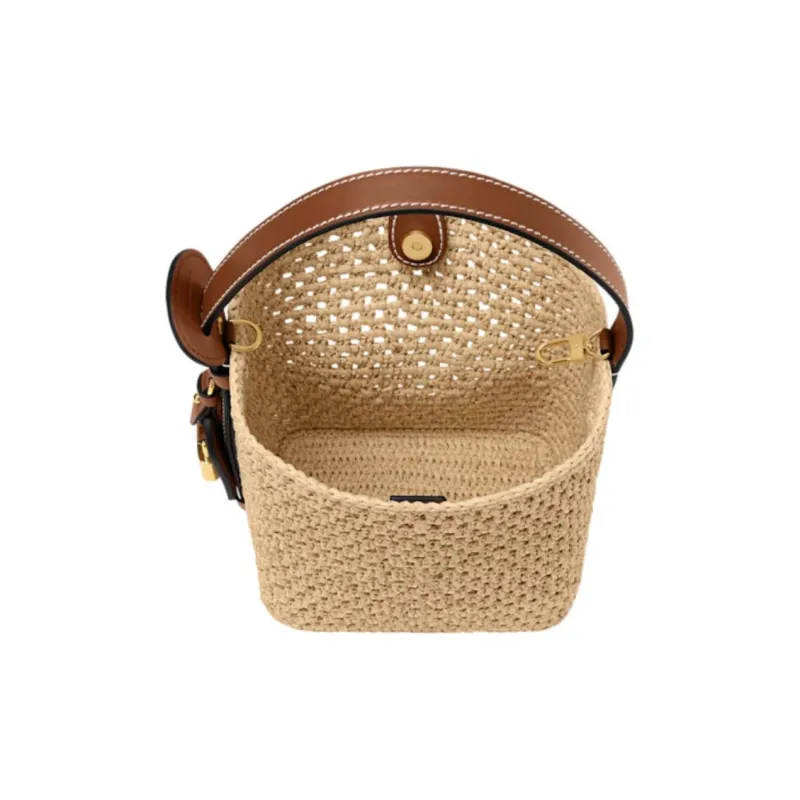 LOUIS VUITTON Leather Trim Handbag Women's Khaki-4