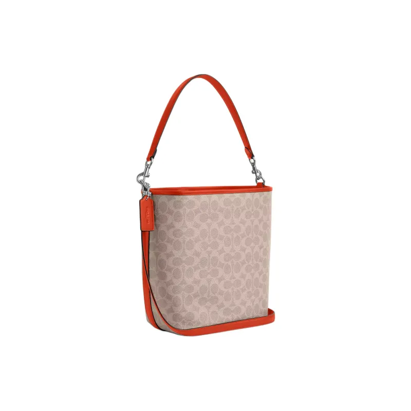 COACH City Coated Canvas Bucket Bag, Shoulder Bag, Crossbody Bag, Handbag Tubas Women's Silver & Sand & Dark Orange-1
