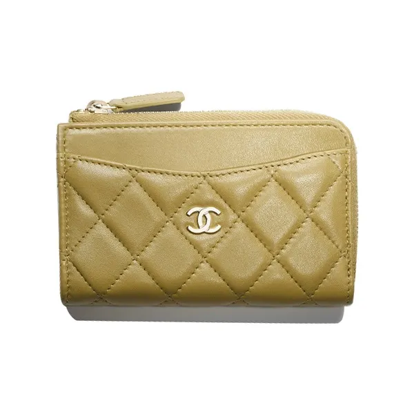 CHANEL Sheepskin Card Holder Women's Green-1