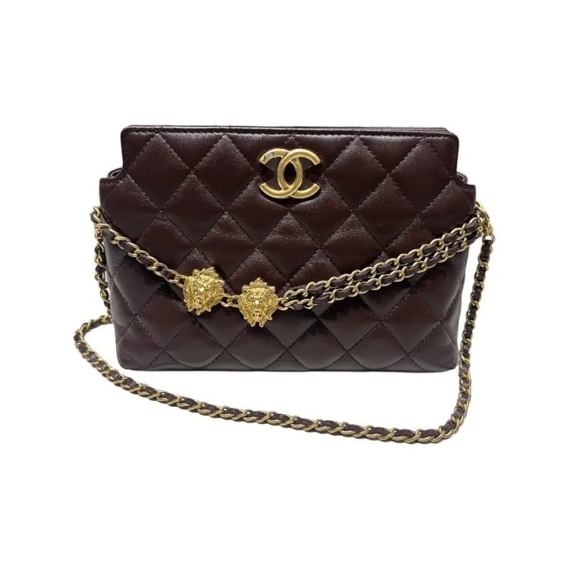 CHANEL Sheepskin Crossbody Bag, Shoulder Bag Trumpets Women's Brown Red-1