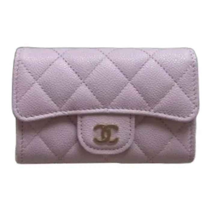 CHANEL Litchi Cow Leather Card Holder Women's Pink Purple-0