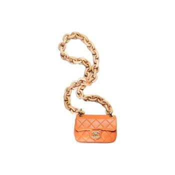 CHANEL Lambskin & Ash Wood Flap Bag, Shoulder Bag, Crossbody Bag Women's Orange